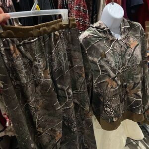 ROMWE Women's Camo Zip-Up Hoodie & Matching Pant Set with Rhinestone Detail